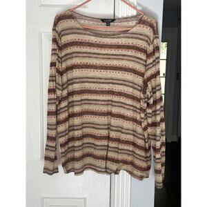 Ralph Lauren Women Top Brown Tan Striped Long Sleeve 100% Linen Lightweight 3X
